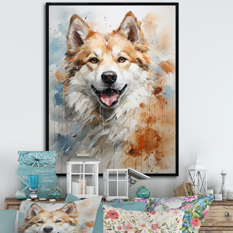 Dog Akita Affection sur toile, H 40 po x l 30 po x P 1,5 po, Cadre flottant noir