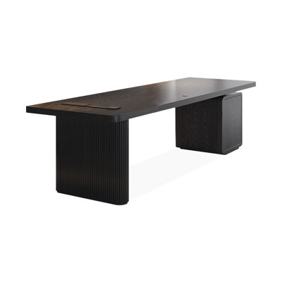 Black Rectangular Solid Wood + Iron with 3 drawers desk