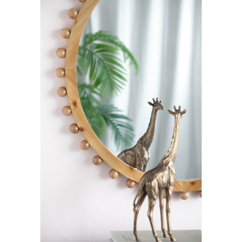 Miroir rond en bois avec cadre perlé pour décoration de salon 33,5 x 2 x 33,5 pouces avec entrée