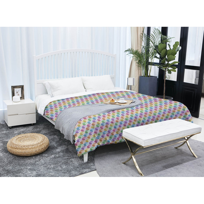 Édredon simple réversible à motif cubique Katelyn Elizabeth, Édredon simple TG, Arc-en-ciel blanc