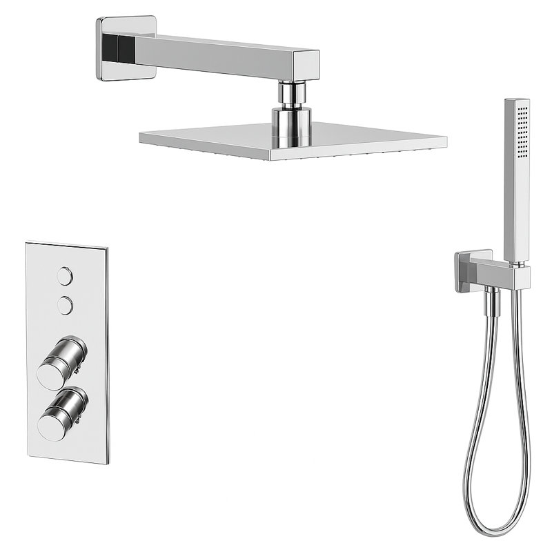 LineaBox Vertical Square Shower System with 2-Way Diverter, 8-Inch Rain Shower Head and Wall Mounted Hand Shower, Valve Included