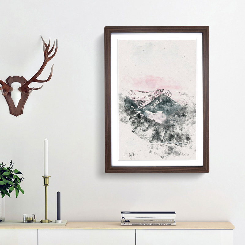 Pink Sky over the Mountain - Picture Frame Painting Print, 45cm H x 33cm W x 2cm D, Walnut Framed