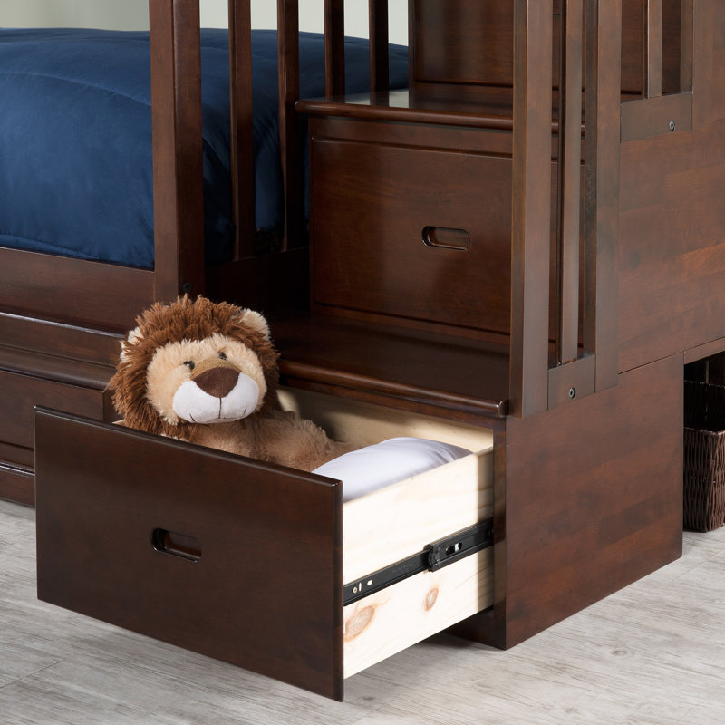 Flinn Kids Solid Wood Staircase Bunk Bed, Walnut, Full over Full