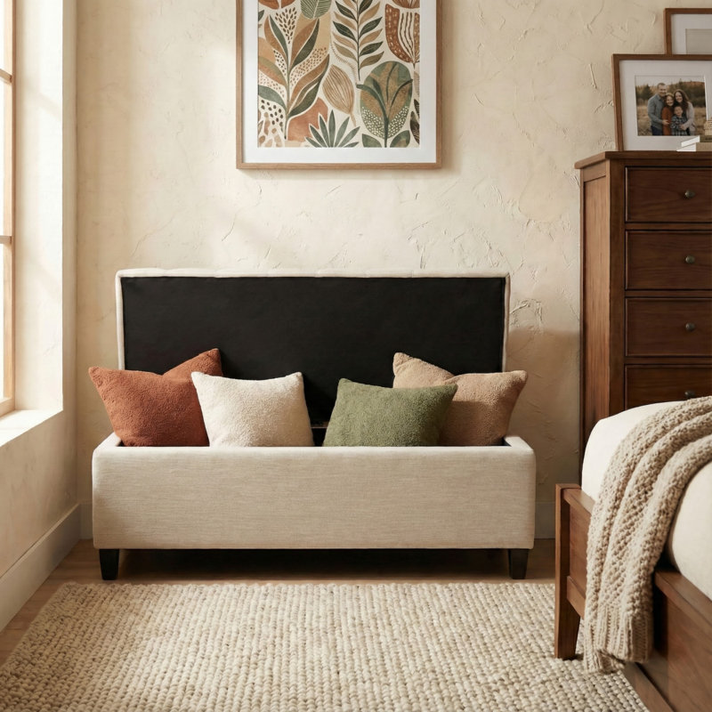 Idalynn 50" Wide Tufted Rectangle Storage Ottoman, Beige