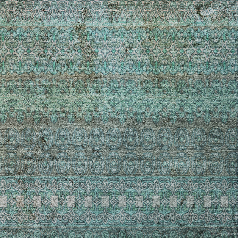 Premium Machine Washable Dream Shag ADS527 Striped Rug, 1'8" x 2'6", Turquoise