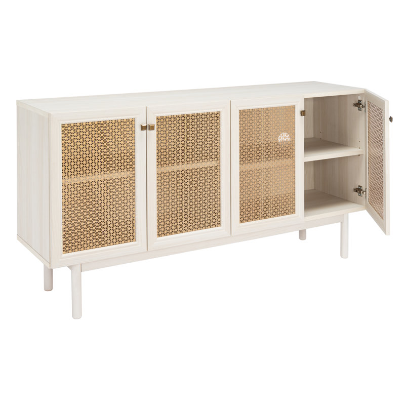 Meuble télé pour téléviseur de 70 po ou moins Keegan, Blanc blanchi / maille dorée