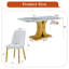 Ensemble de table et de chaises Table de salle à manger en verre trempé de 71 pouces recouverte d'autocollants texturés en marbre blanc.