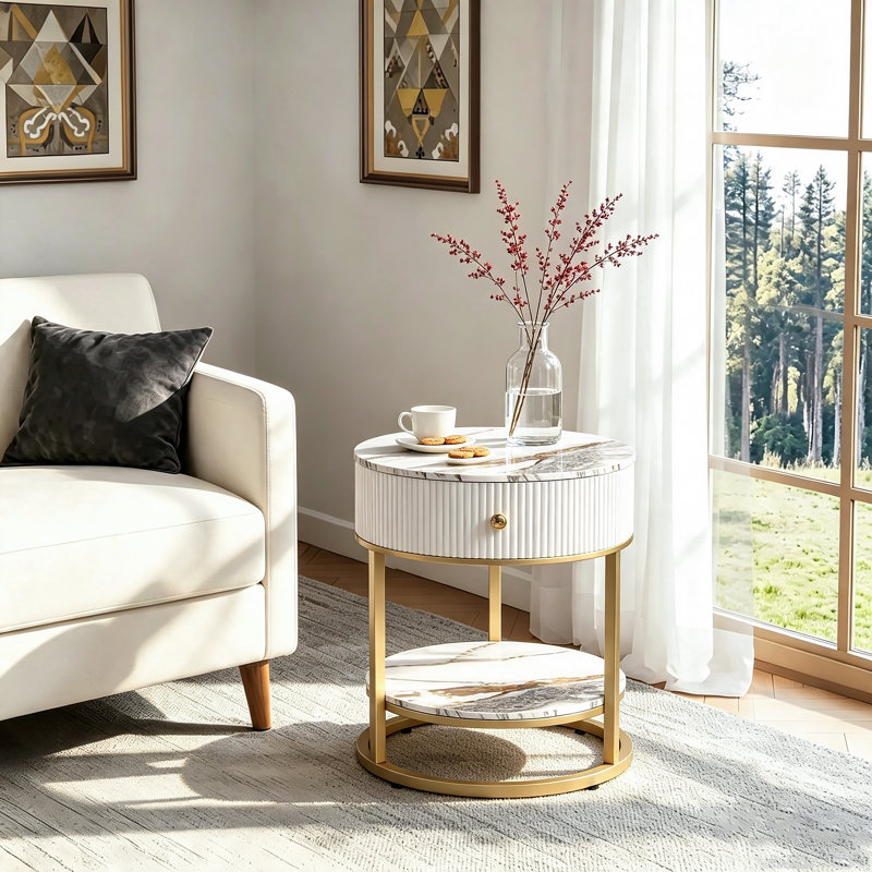 Frame End Table, Calacatta Gold/Gold, Gold