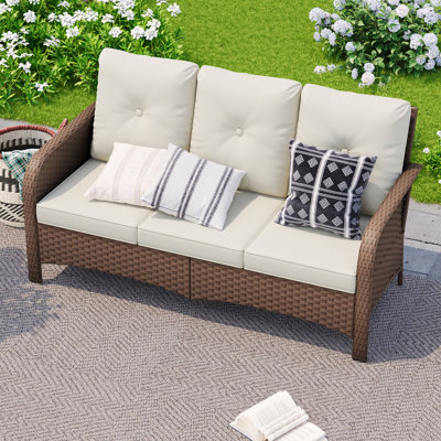 3-Seat Loveseat All Weather Wicker, Outdoor Patio Sofa With Cushions