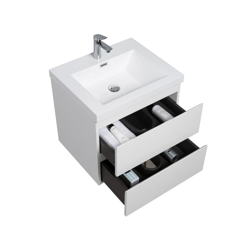 Meuble-lavabo mural moderne pour salle de bain, Blanc