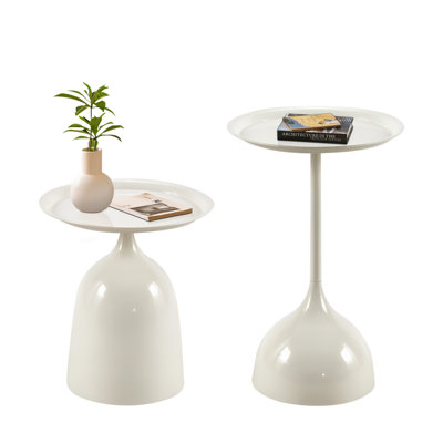 Modern minimalist side table in white, compact end table with metal frame for living room and bedroom spaces by Latitude Run