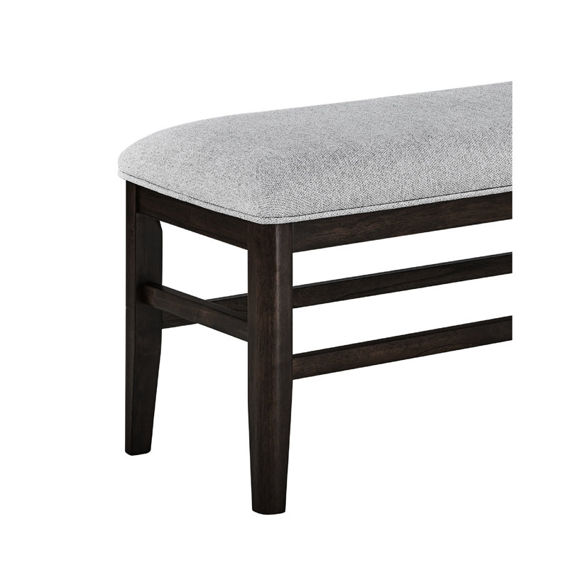 Contemporary 1Pc Dark Oak Finish Bench With Gray Upholstery Seat For Dining Room, 50"W X 16"D 19"H, Wooden Frame Style