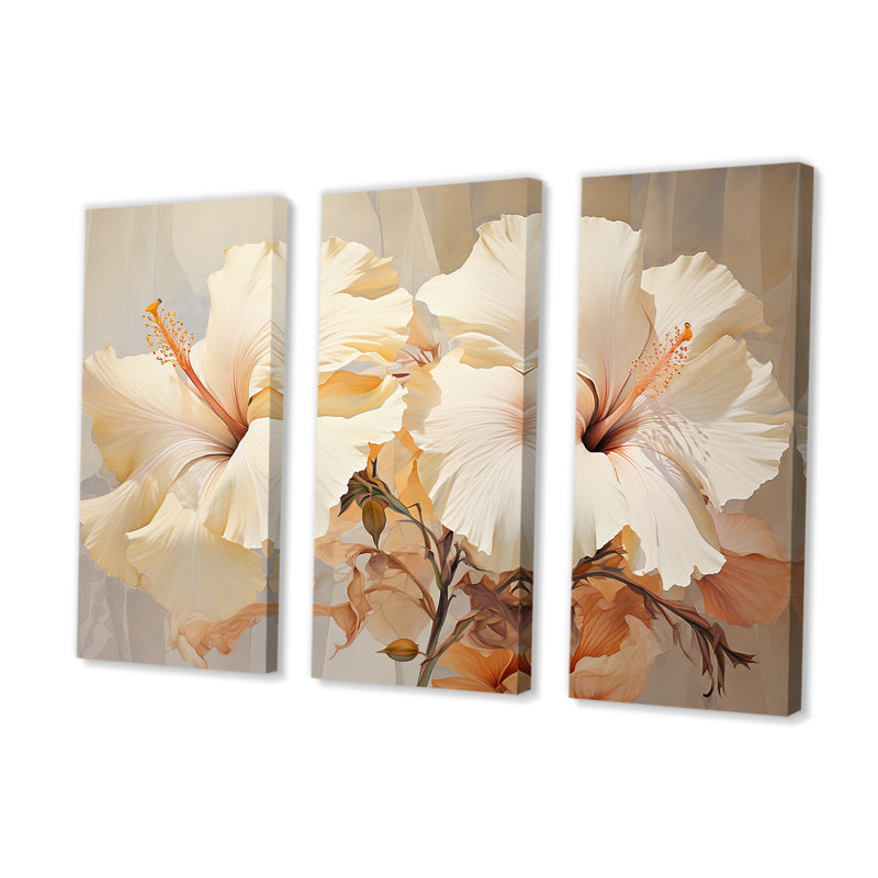 Hibiscus beige II, ensemble d'art sur toile, H 32 po x l 48 po x P 1 po