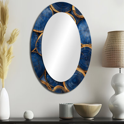 Mystery Of Aqua Wood Slice II - Miroir mural ovale bleu