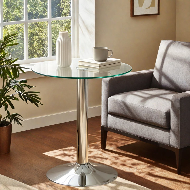 Tables d'appoint modernes, table d'appoint ronde en métal 19,68 po pour la maison, Argent * transparent