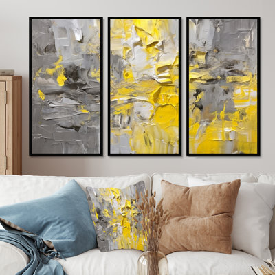 Intense réverbération jaune gris - ensemble d'art mural abstrait