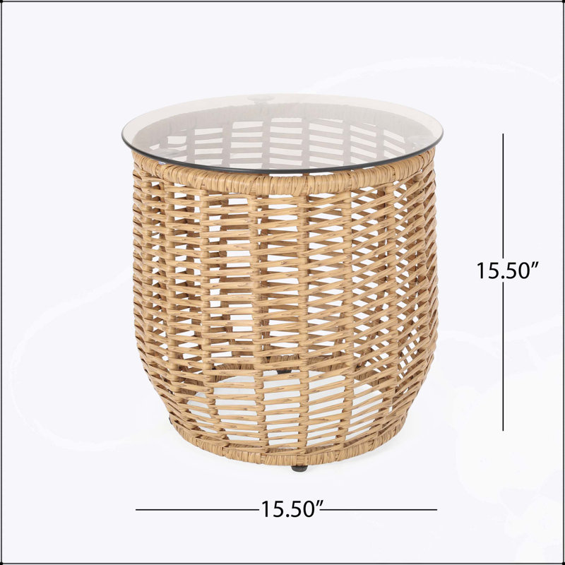 Round Glass Outdoor Side Table , 15.5 " W 15.5 " D, Light Brown