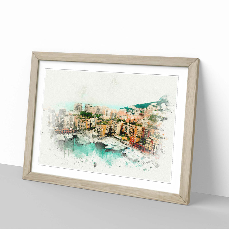 Yachts in Monte Carlo Monaco in Abstract - Picture Frame Graphic Art Print, 60cm H x 91cm W x 2cm D, Oak