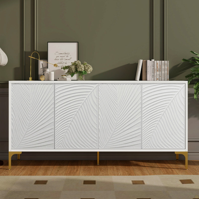 Armoire de rangement, buffet à quatre portes avec texture unique, tablettes réglables