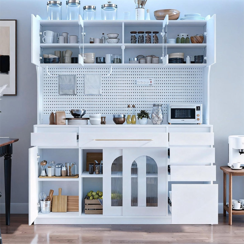 Freestanding 63'' W Buffet With Hutch, White