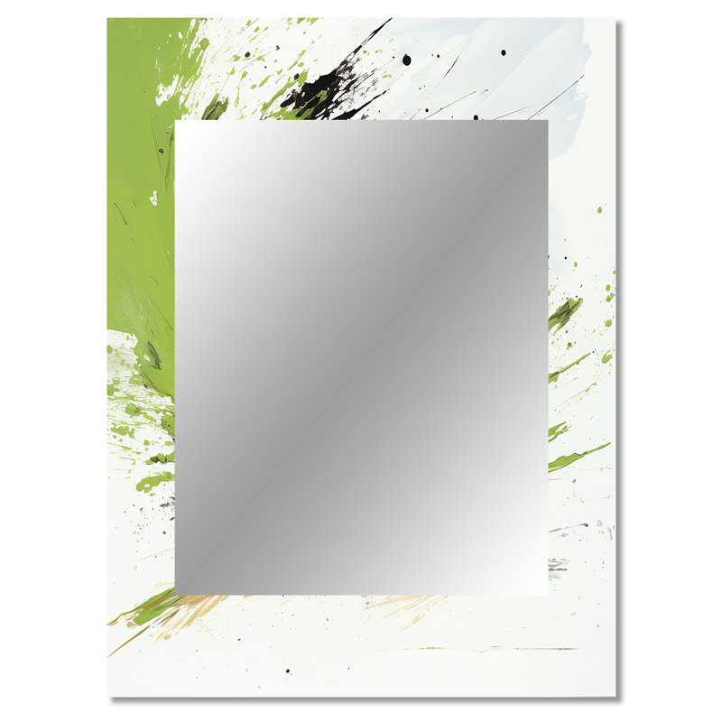 «Green and White Abstract Spiral Collage II», miroir mural abstrait, art mural en métal imprimé, 40 po x 30 po