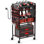 Large Power Tool Storage Cart with Charging Station, Featuring a Multifunctional Storage Rack with an 8-Outlet Power Strip, Red