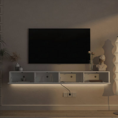 16-Color LED Floating TV Stand with 3 Outlets & 2 USB Ports For Living Room - White