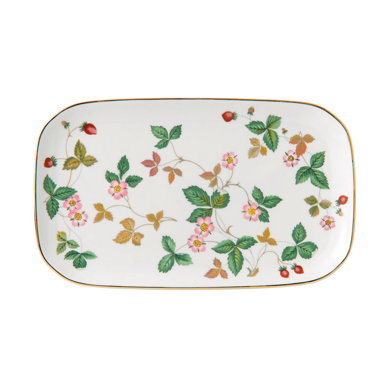 Wild Strawberry Floral Bone China Serving Tray with Gold Trim