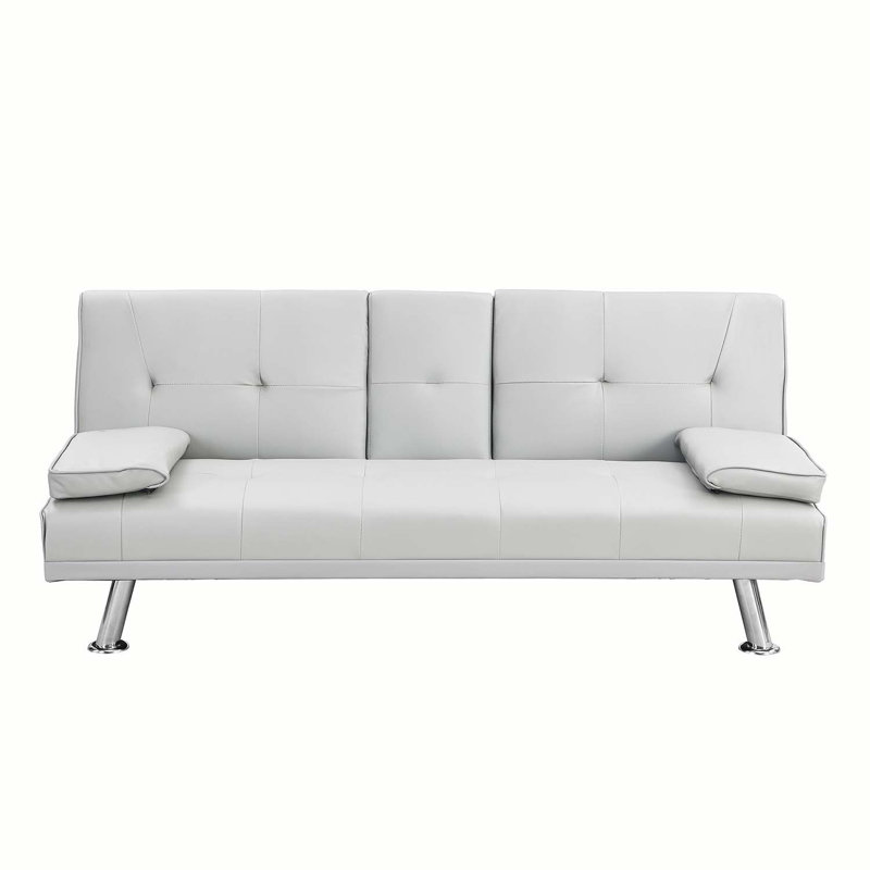 Modern 67.3” faux leather couch folding sofa bed suitable for living room and office, White Faux Leather Incorrect
