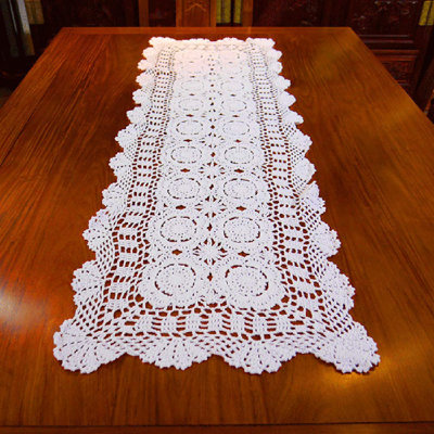 Rectangular Cotton Handmade Crochet Lace Table Runner Doilies Table Dresser Scarf ,16 Inch By 55 Inch,White