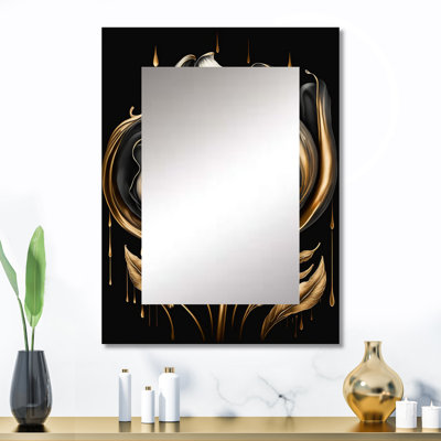 Noir et doré Tulip - grand miroir mural tulipe, miroir décoratif traditionnel, impression d'art en métal