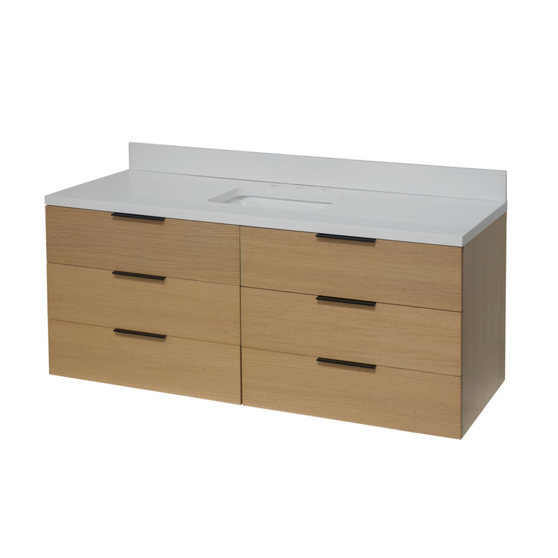 Mitchell 60'' Single Bathroom Vanity with Top, Blonde Brown, Matte White