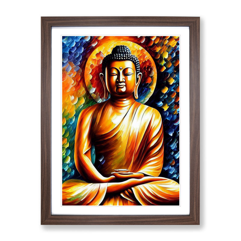View Of Buddha No.3 - Single Picture Frame Print, 64cm H x 46cm W, Walnut