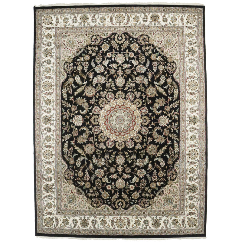 Tapis oriental noir Indo-nain 9x12