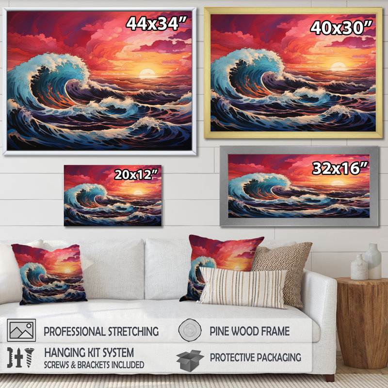 «Dramatic Ocean Waves III», reproduction sur toile, H 16 po x l 32 po x P 1 po, Cadre flottant blanc