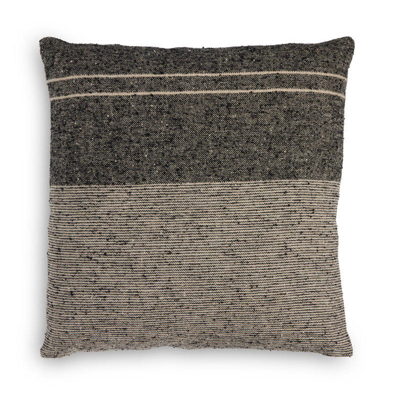 Square Striped Black and Beige Linen Blend Throw Pillow