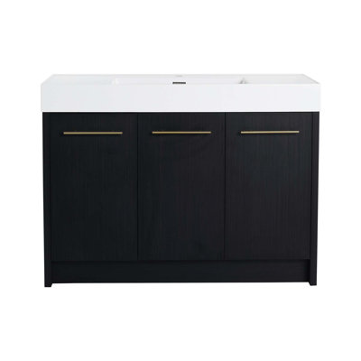 Meuble-lavabo autoportant de 48 po avec lavabo en résine, 3 portes à fermeture douce, tablette réglable