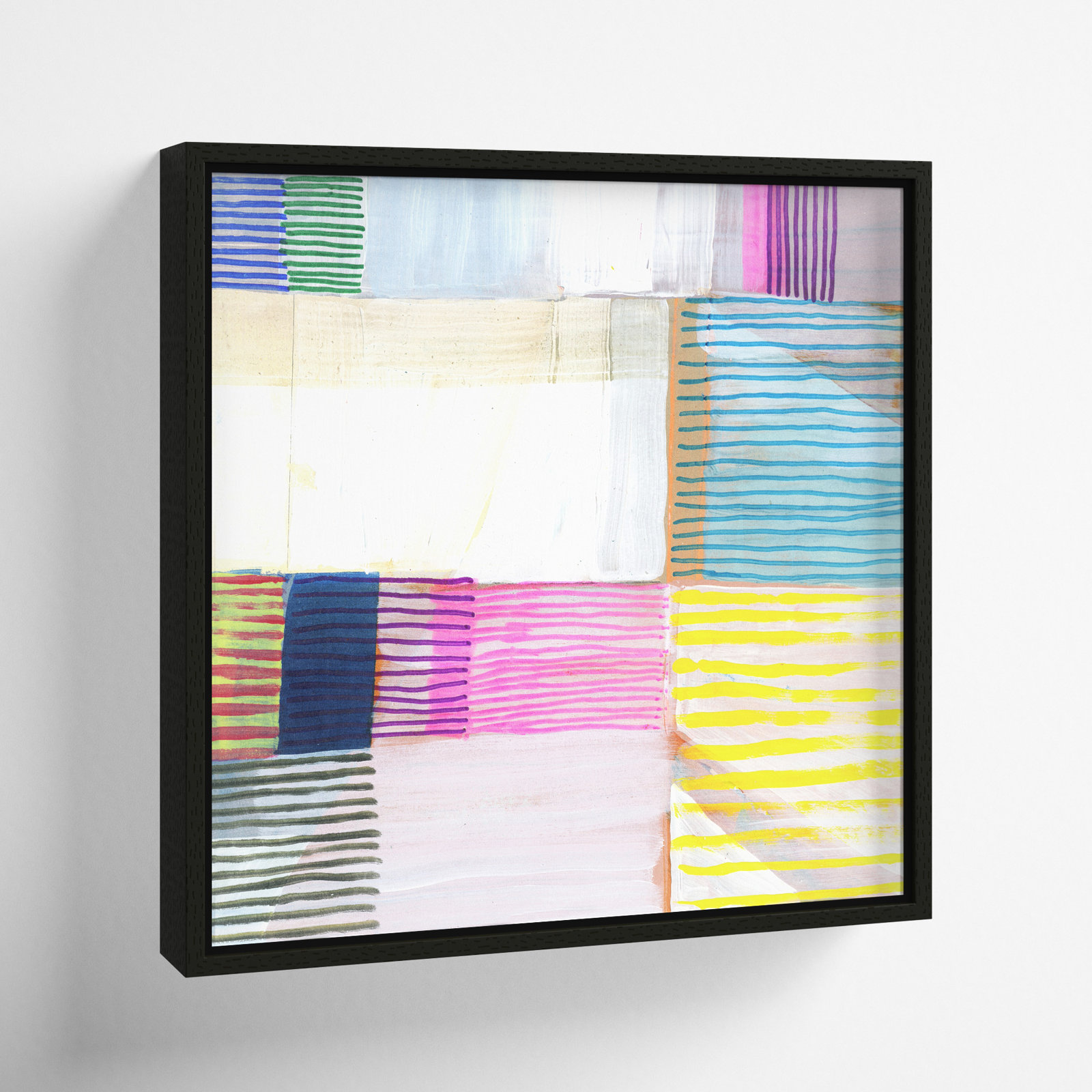 Bright Net III by Cartissi - Floater Frame Painting on Canvas, Espresso Framed, 13.5" H x 13.5" W x 2" D