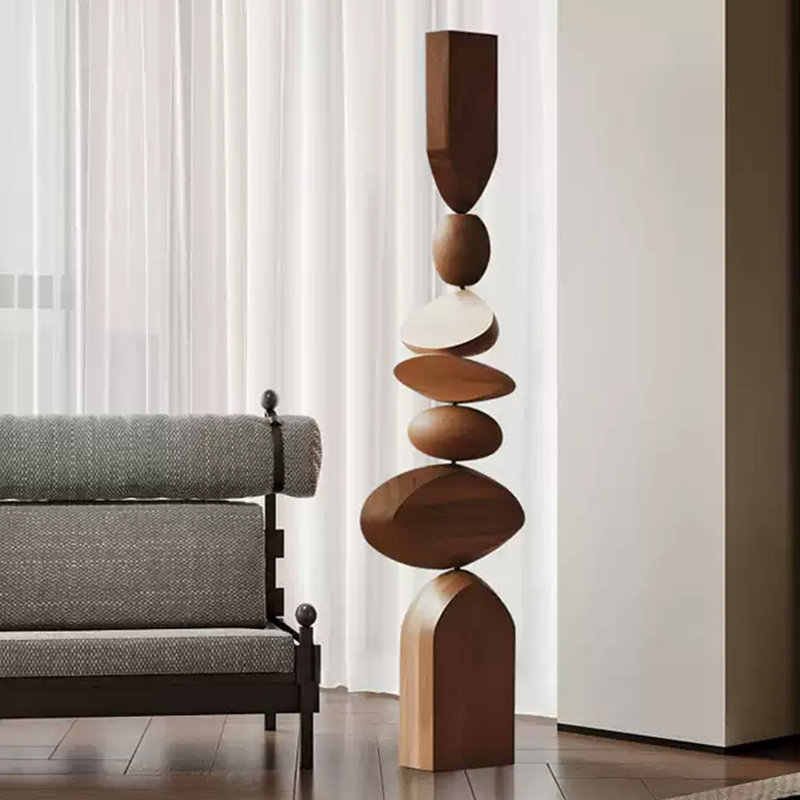 Handcrafted Rubber Wood Abstract Stacked Sculpture