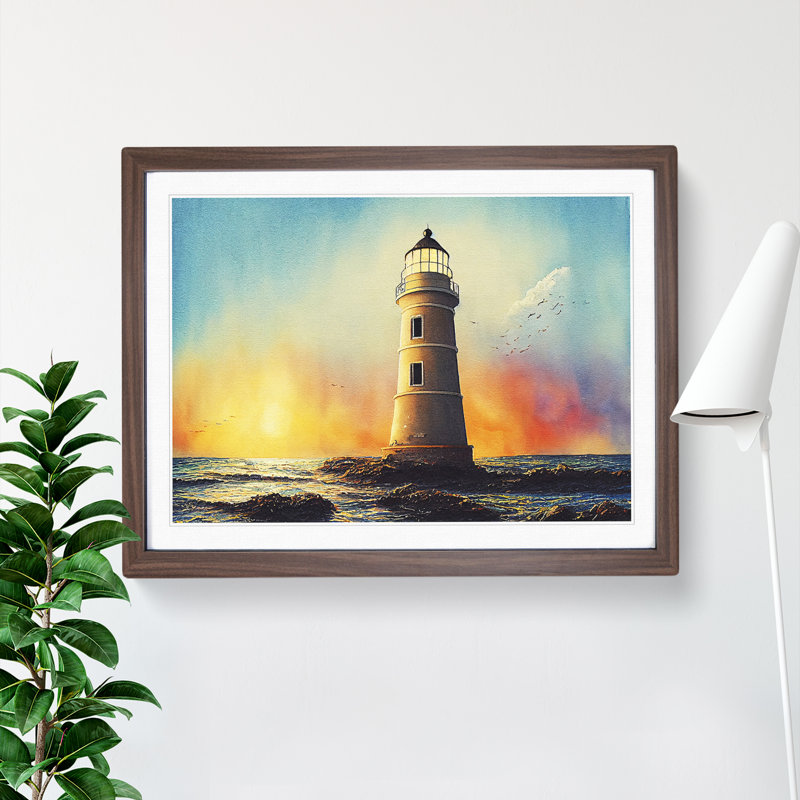 Lighthouse Vol.2 - Single Picture Frame Painting, 25cm H x 34cm W x 2cm D, Walnut