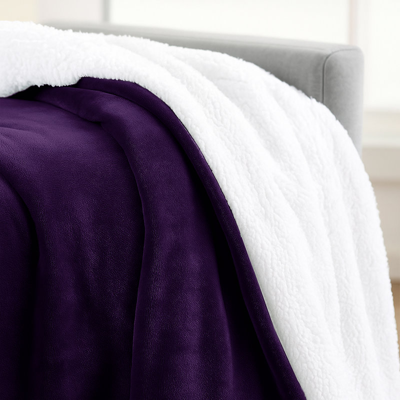 Sherpa Fleece Fur Thick Reversible Blanket Throw, Purple, 200cm x 240cm