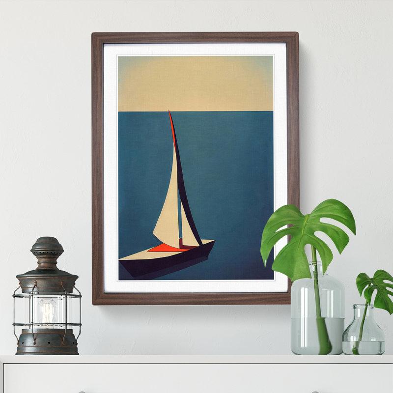 Abstract Boat No.1 - Single Picture Frame Print, 64cm H x 46cm W x 2cm D, Walnut