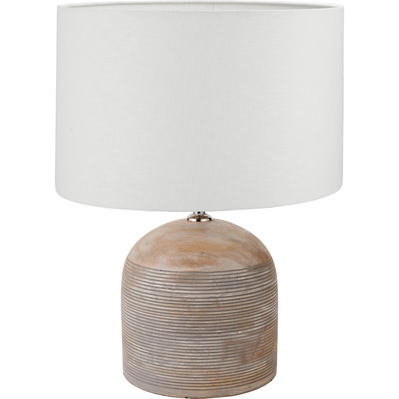 Wood Table Lamp, 19.29" H x 13.78" W x 13.78" D, White, Grey