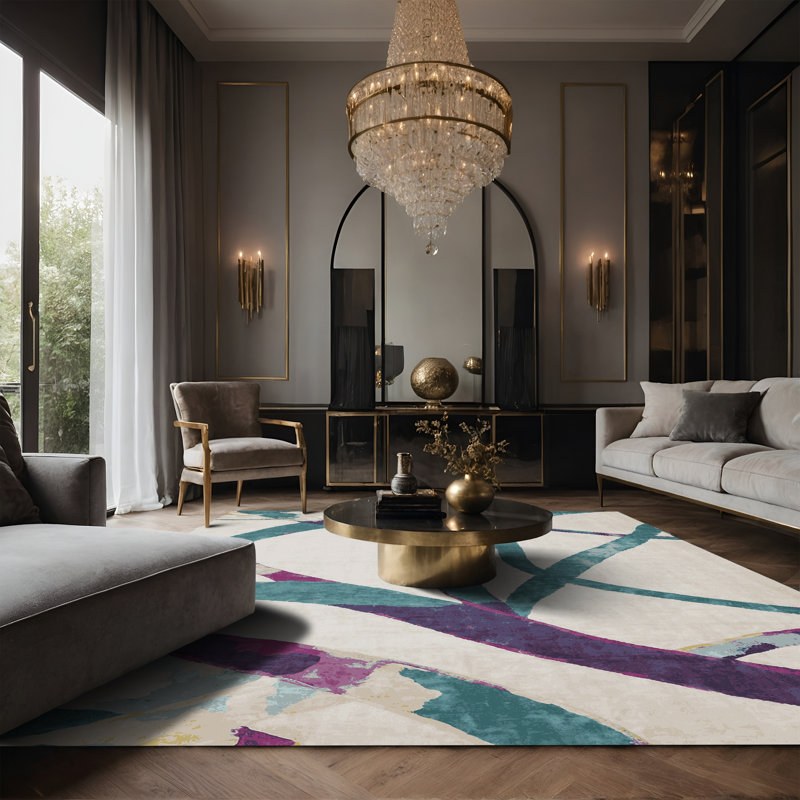 Tapis gris soyeux et moelleux, Rectangle 7 pi x 9 pi