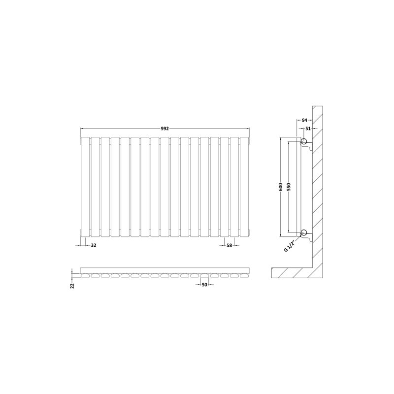 Sloane Horizontal Designer Radiator, White