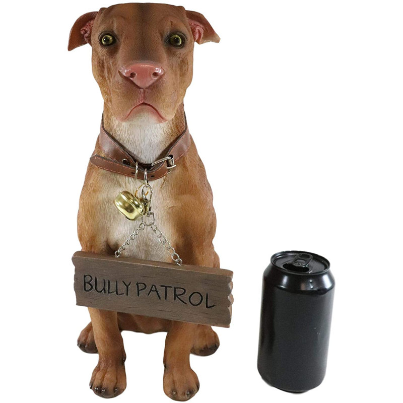 Statue de Pitbull américain de 13 po de haut avec collier de jingle et panneau de bienvenue Red Barrel Studio® Lifelike Pet Pal