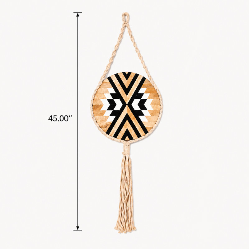 Suspension en bois et corde avec motif géométrique en bois de manguier