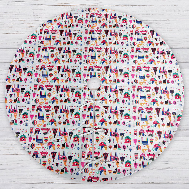 48-Inch Multicolor Faux Suede Scandinavian Folk Style Christmas Tree Skirt