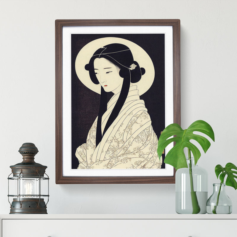 Delightful Geisha - Single Picture Frame Print, 64cm H x 46cm W x 2cm D, Walnut