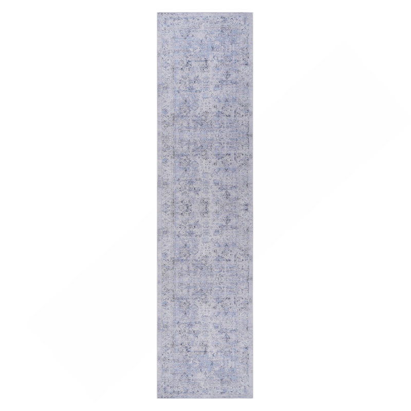 Blue Washable Rug 2'6'' X 10' Runner Rug (Blue+Cream, 2'6'' X 10'), Runner 2'6" x 10'